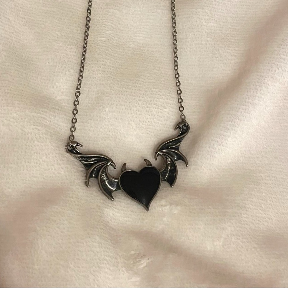 Black Heart Winged Necklace